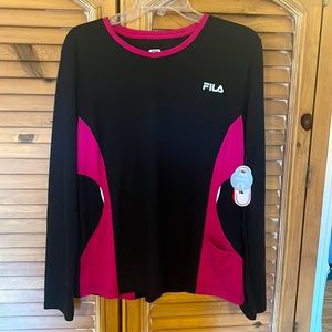 NWT Fila long sleeve workout top black pink reflective sz XL pocket in front